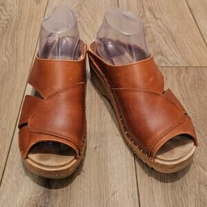 Troentorp Mariah Cognac Pull Up Swedish Clogs Size 39